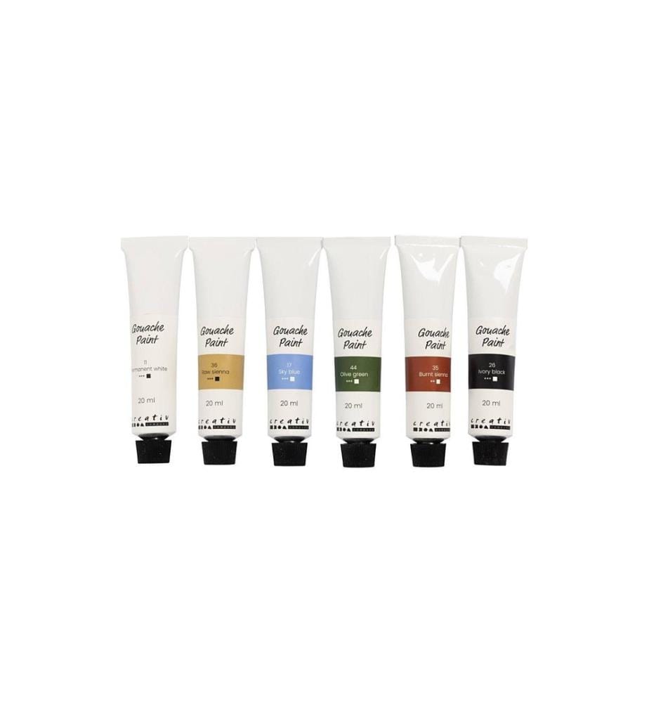 CREATIV COMPANY - Wasserfarbe Gouache Natur, 6 x 20 ml