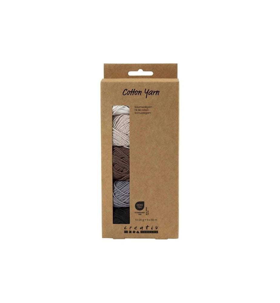 CREATIV COMPANY - Baumwollgarn Nr. 8/4 5 x 50 Meter, Naturfarben, 5 x 20 g