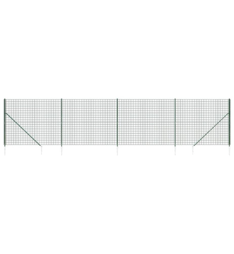Clôture en treillis métallique et piquet d'ancrage vert 1,4x10m