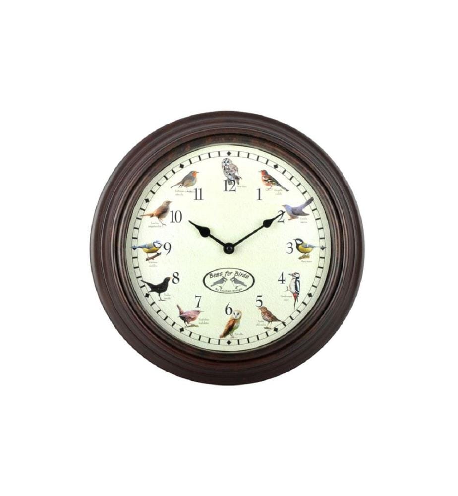 ESSCHERT DESIGN - Wanduhr mit Vogelrufen Ø 30.1 cm, Braun/Weiss
