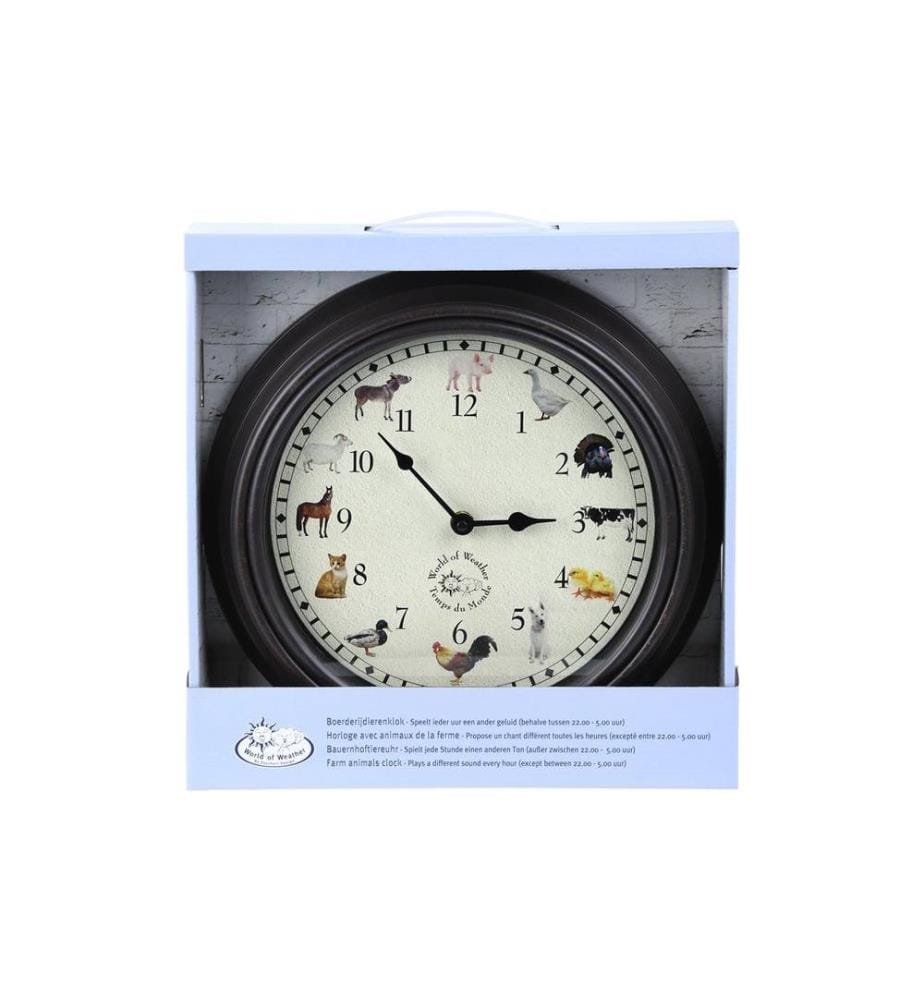 ESSCHERT DESIGN - Gartenuhr mit Bauernhoftiergeräuschen ø 30 cm, Mehrfarbig