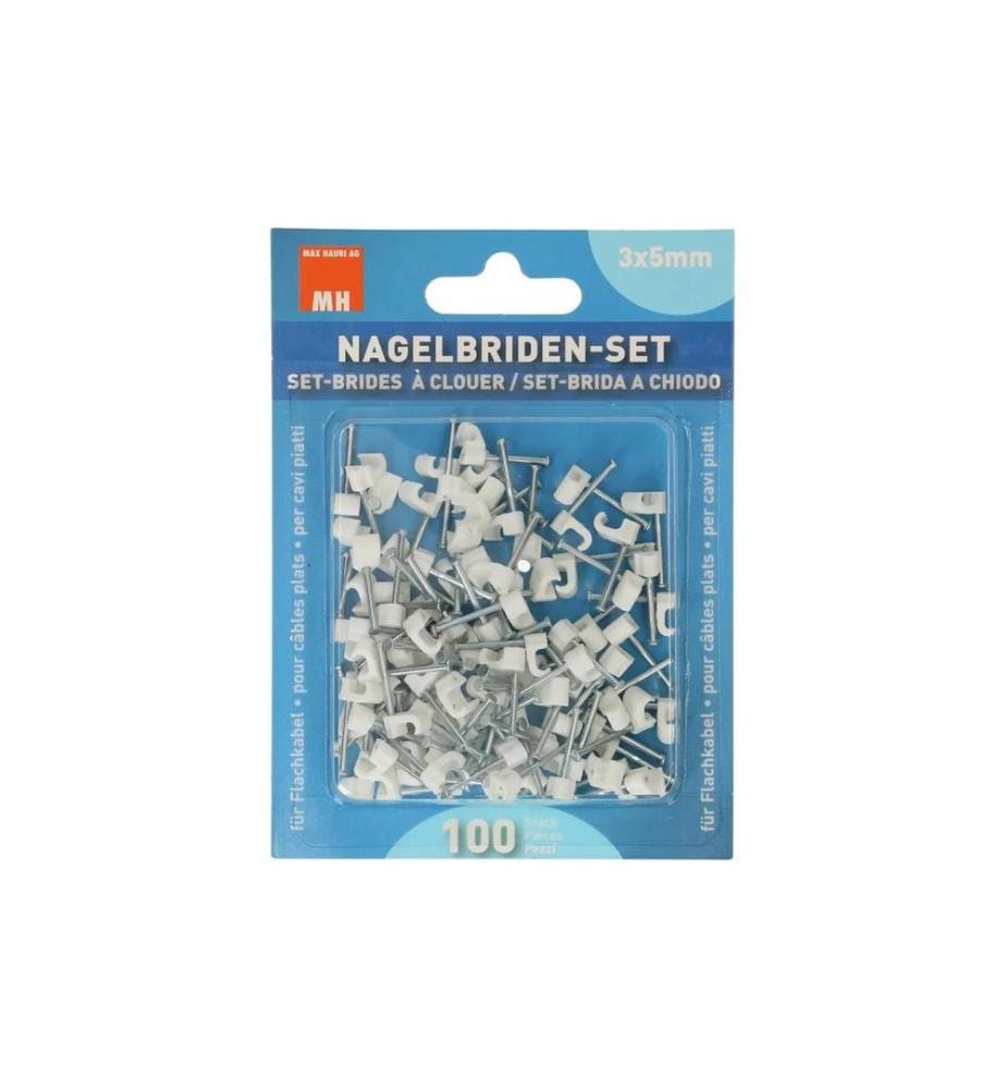 MAX HAURI - Bandeaux de clous Set 3-5 mm blanc pour câble plat 100 pièces