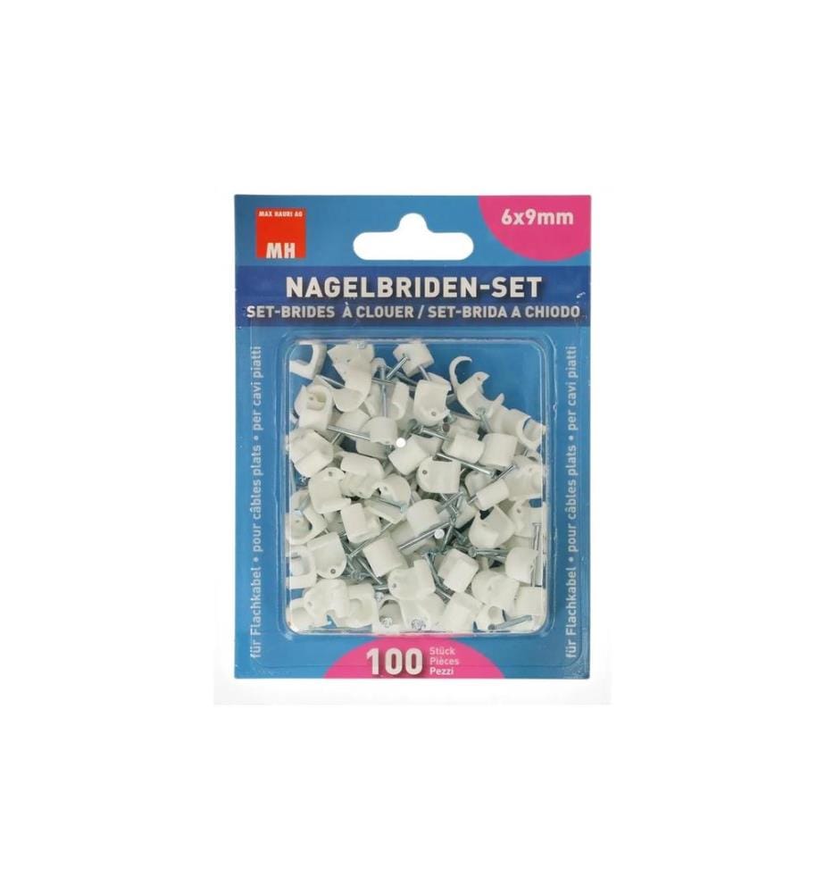 MAX HAURI - Bandeaux de clous Set 6-9 mm blanc pour câble plat 100 pièces