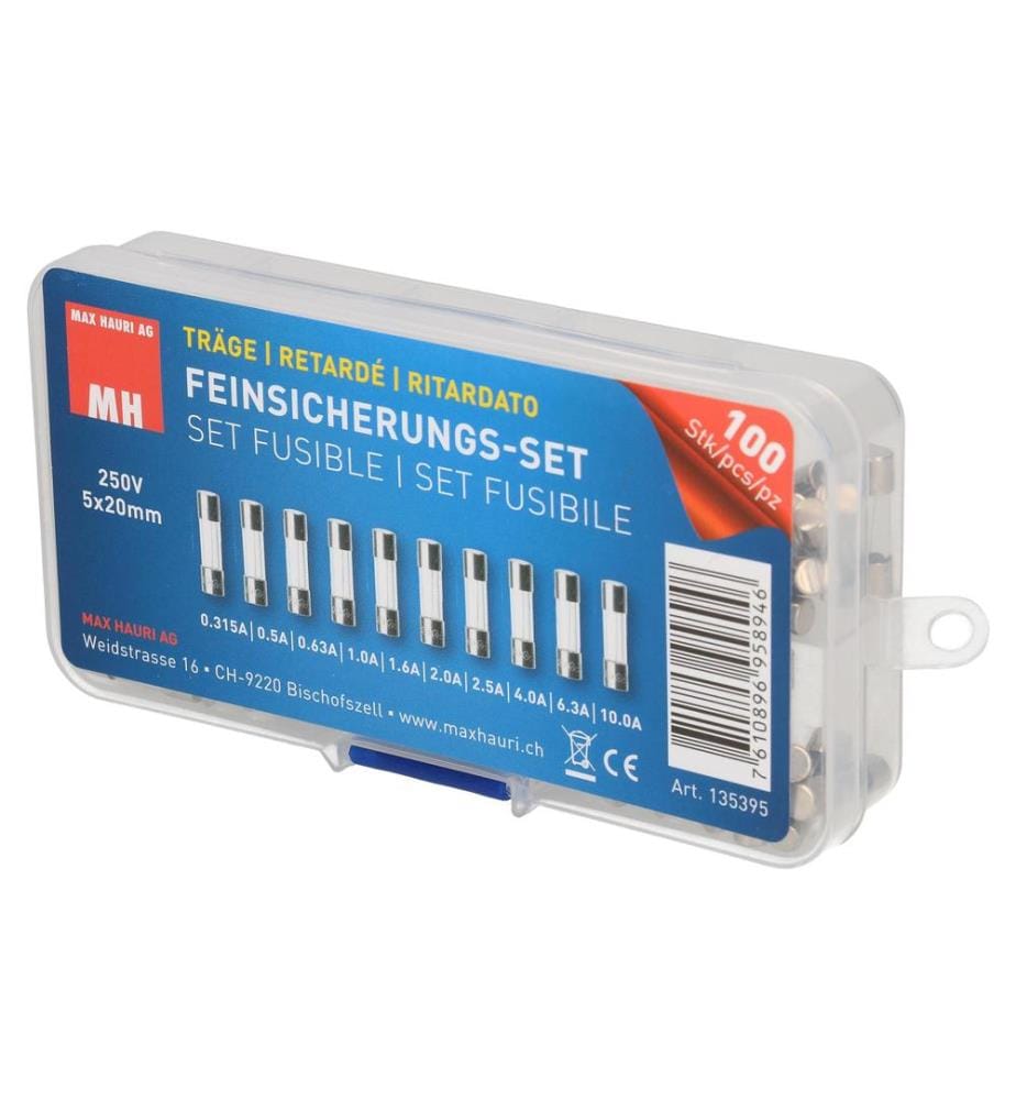 MAX HAURI - Schmelzsicherung Set 5 x 20 mm Träge, 100 Stück