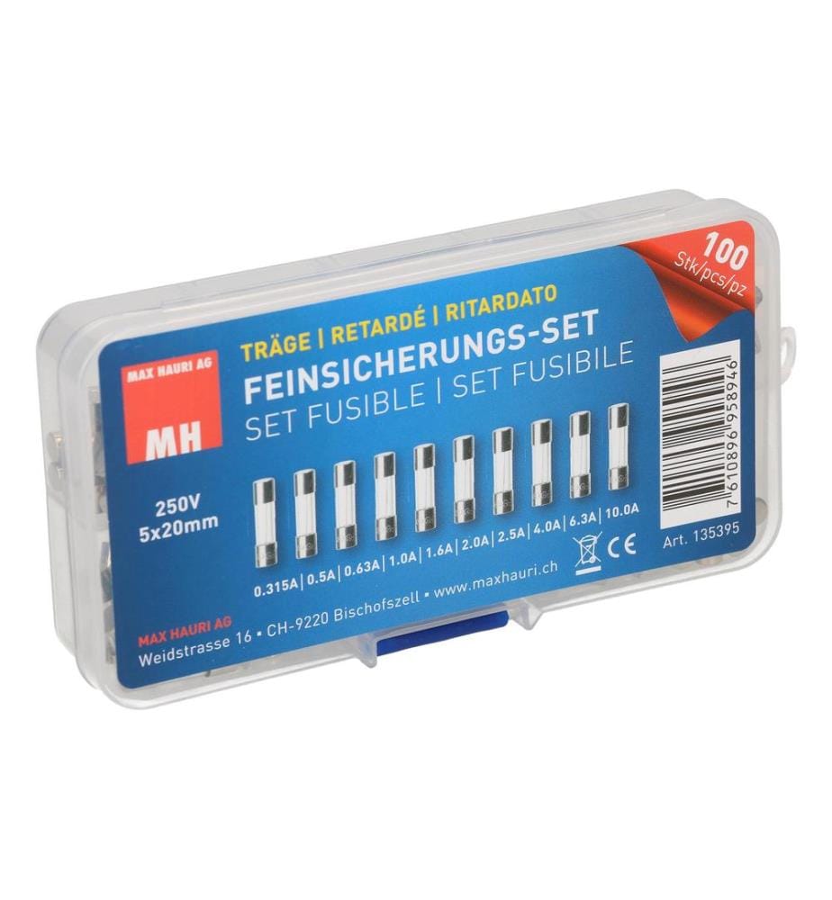 MAX HAURI - Schmelzsicherung Set 5 x 20 mm Träge, 100 Stück