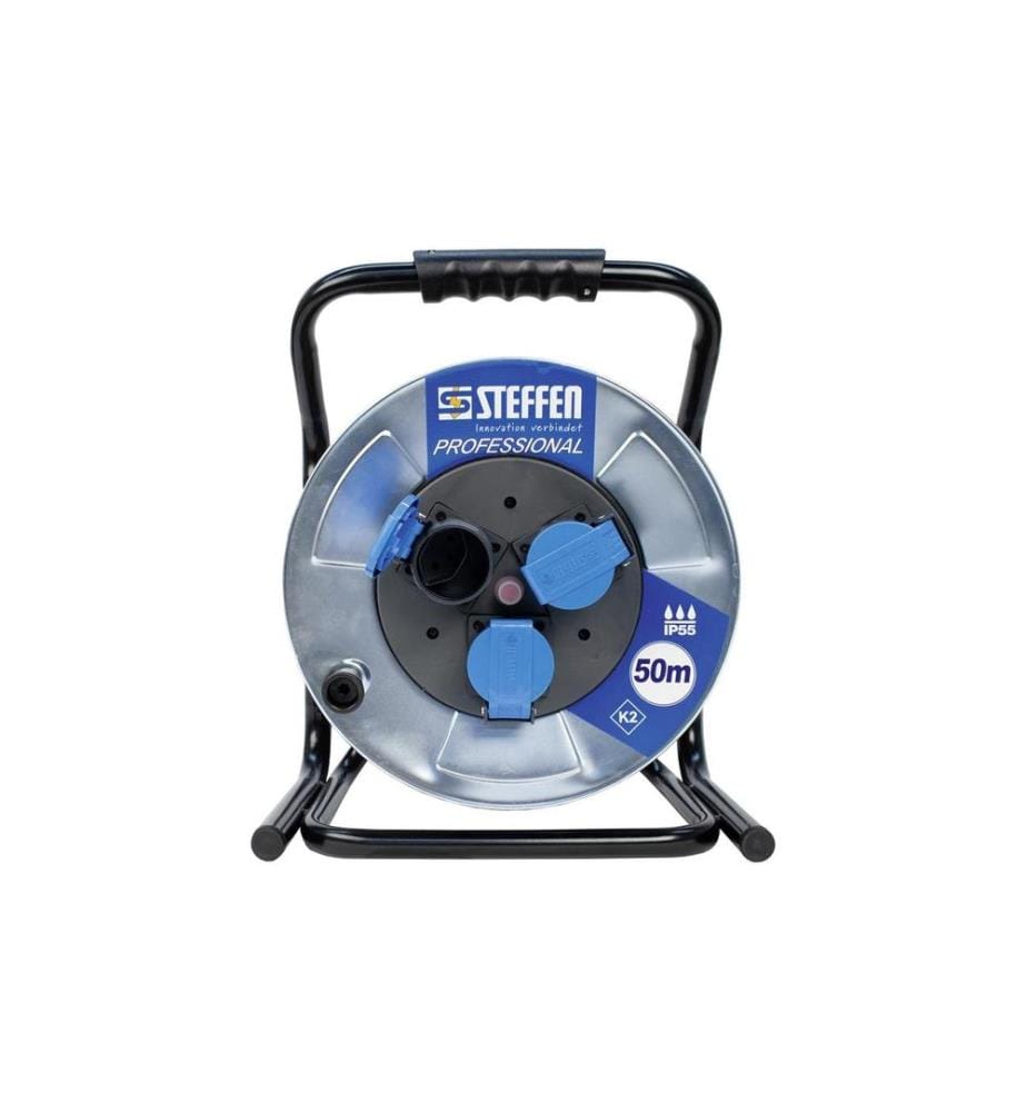 STEFFEN - Bobine de câble Professional 50 m 3x T13, IP55, Argent