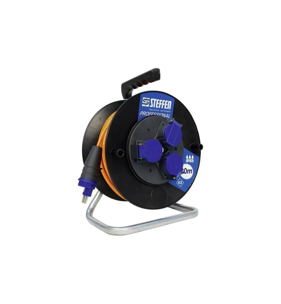 STEFFEN - Kabelrolle Professional 30 m 3x T23, IP55, Schwarz