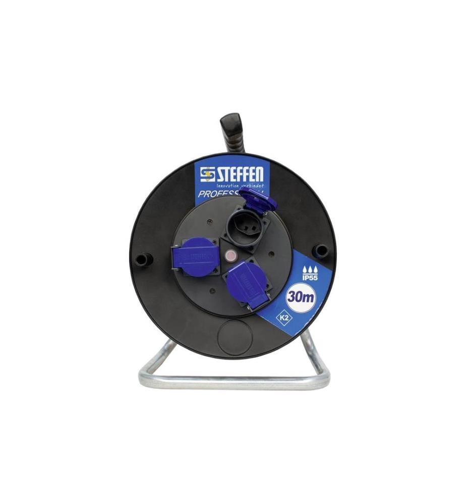 STEFFEN - Kabelrolle Professional 30 m 3x T23, IP55, Schwarz