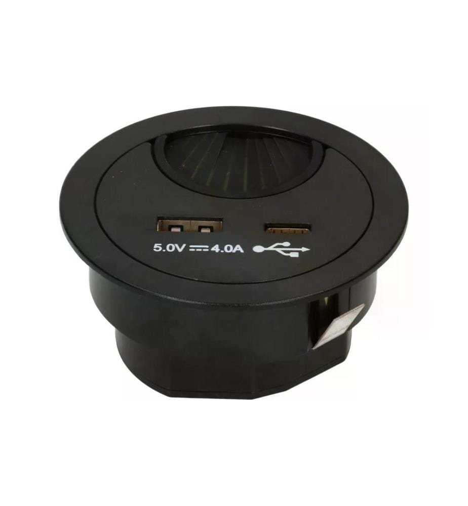 MAX HAURI - USB-Ladesteckdose USB A+C mit Kabeldurchführung, Schwarz