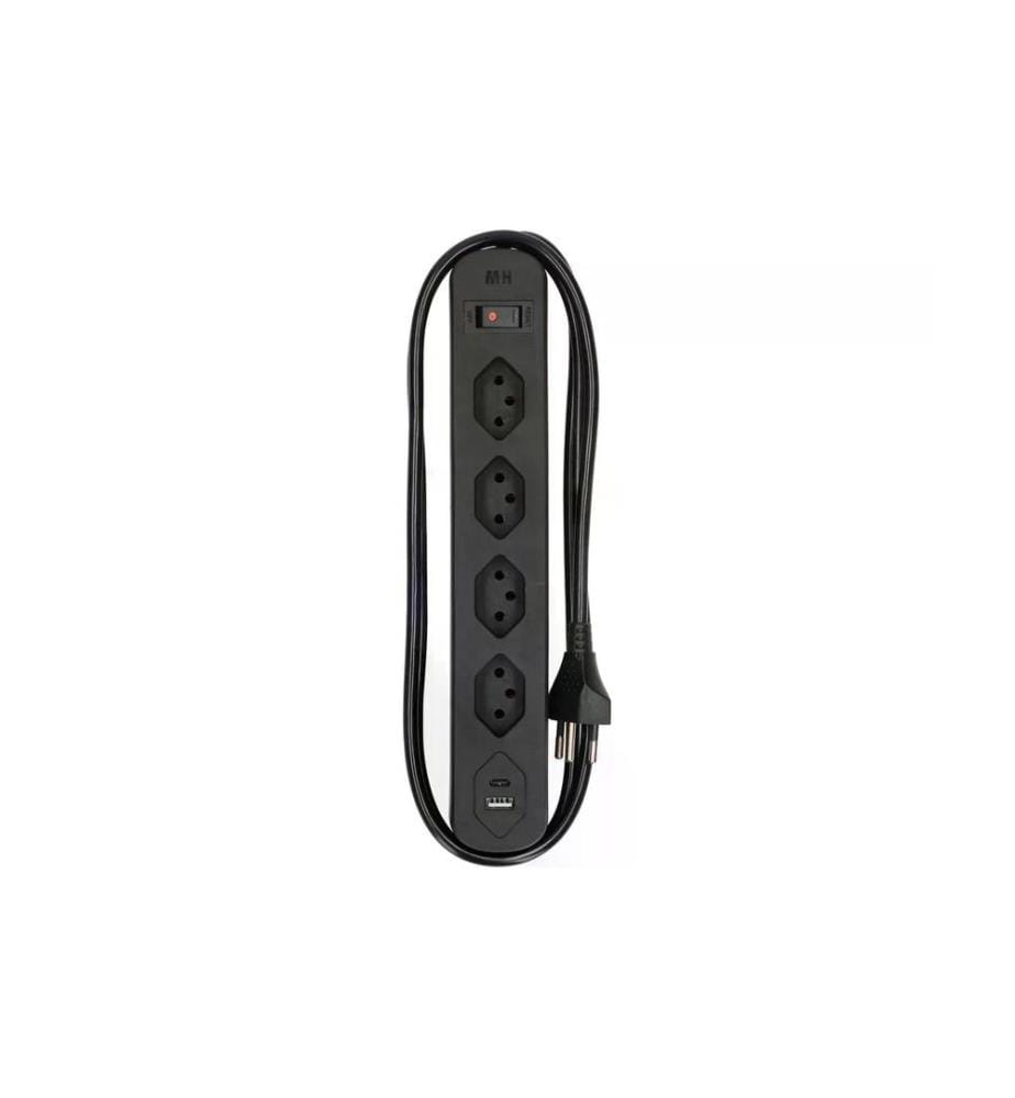MAX HAURI - Steckdosenleiste Basic-Line 4x T13, USB A+C, Schalter, Schw