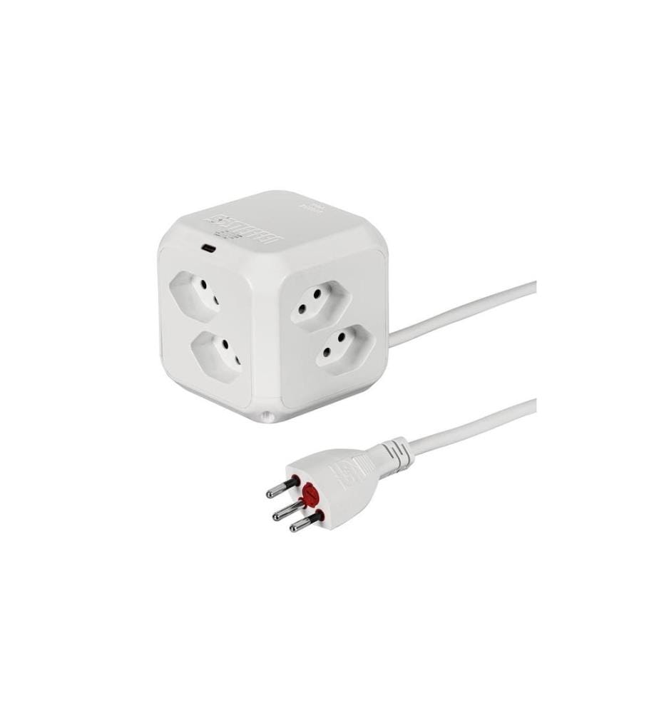 STEFFEN - Steckdosenwürfel CUBE 8x T13 + 1x USB-C PD 18 W, Weiss
