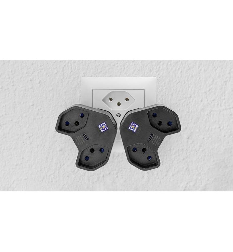 STEFFEN - Abzweigstecker 2 x T13 USB-C, Schwarz, drehbar 320°