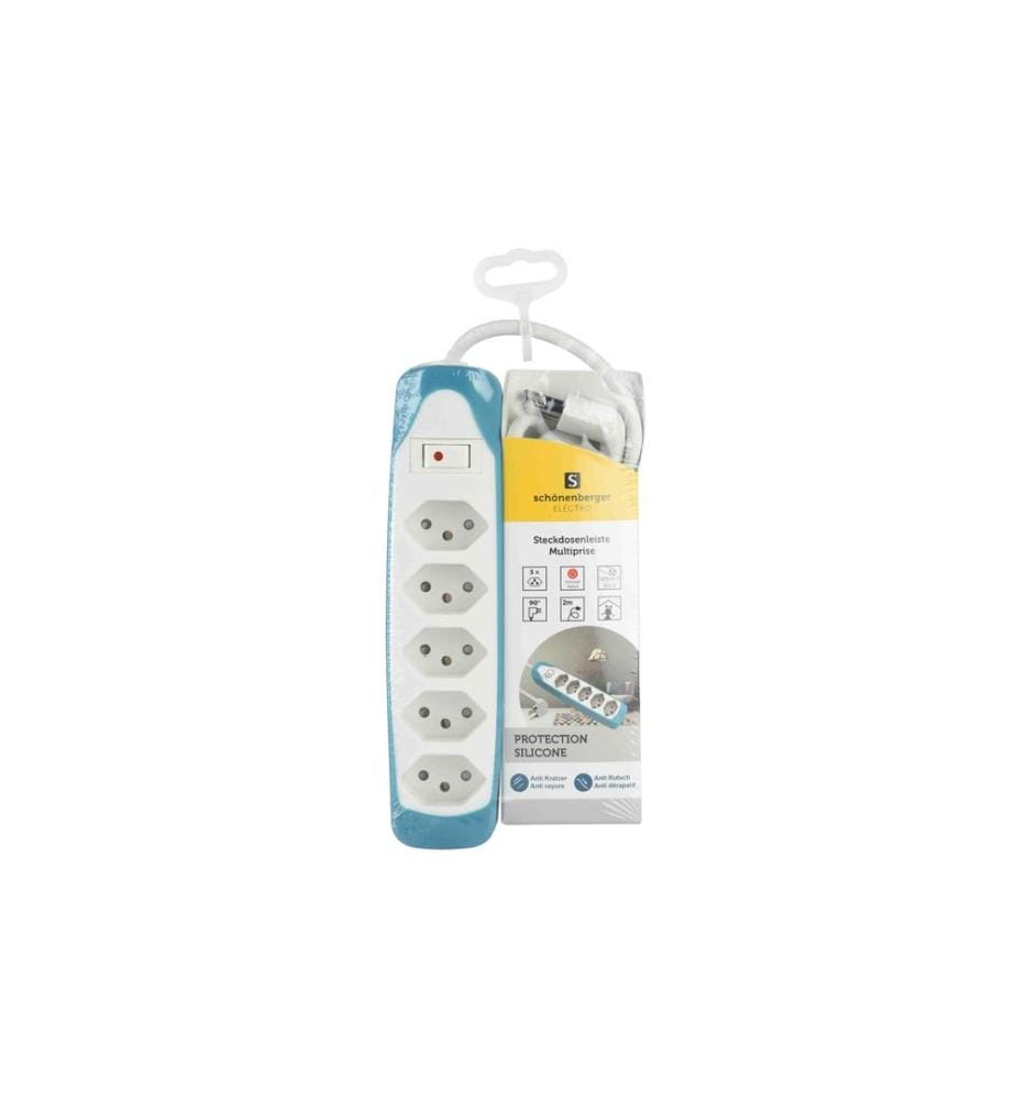 Schönenberger Steckdosenleiste 5x T13 Weiss / Blau