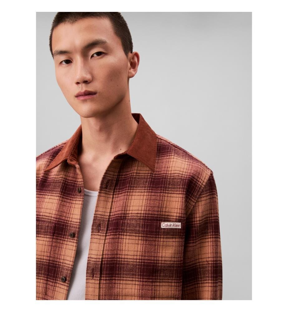 Surchemise slim fit avec poches poitrine - Brun