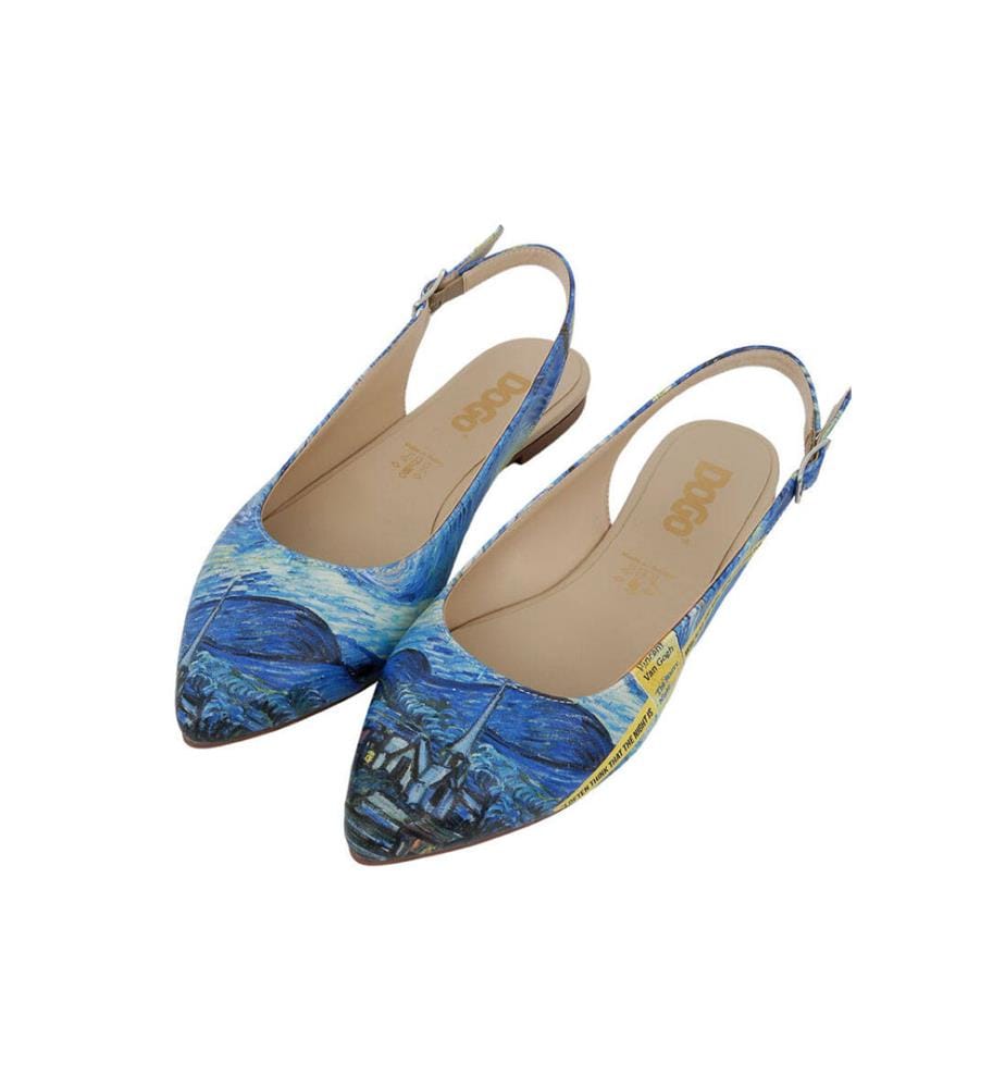 Vegan Leder Blau Flache Schuhe - Vincent Van Gogh die Sternennacht Design