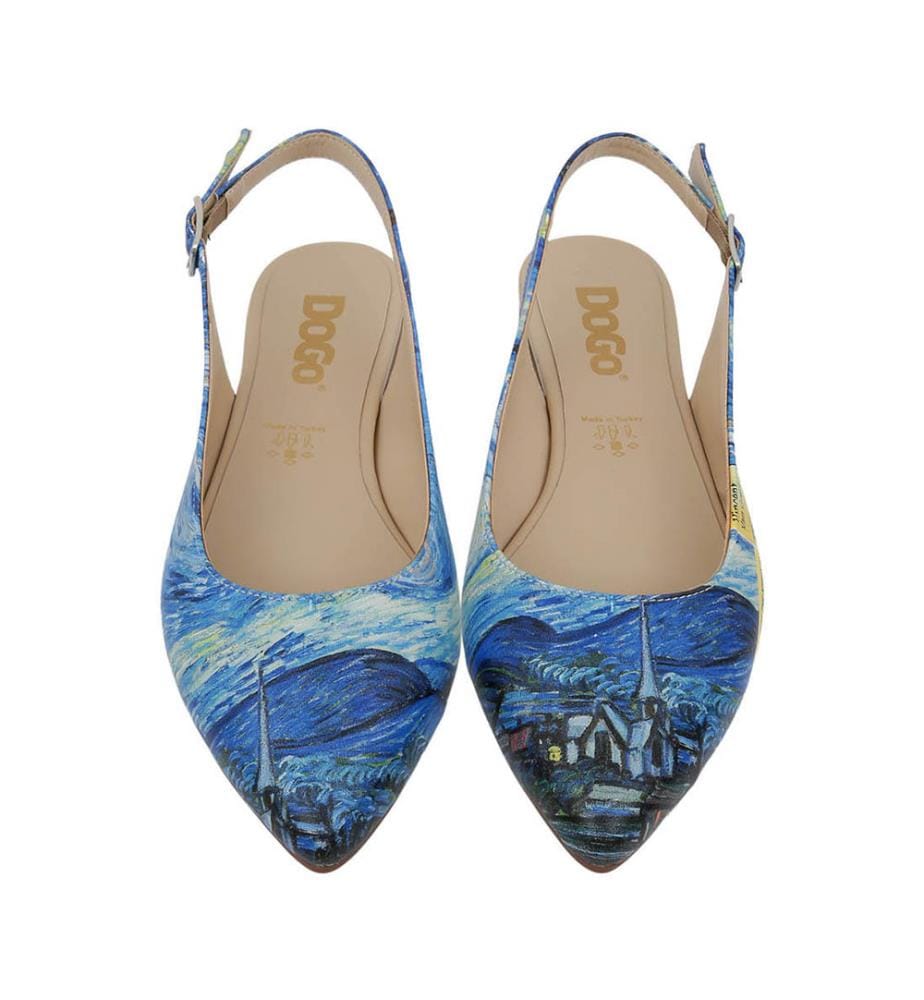 Vegan Leder Blau Flache Schuhe - Vincent Van Gogh die Sternennacht Design