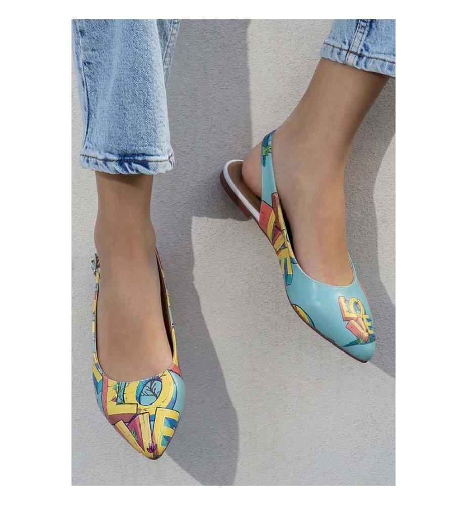 Ballerines en cuir Végétal turquoise - Love Design