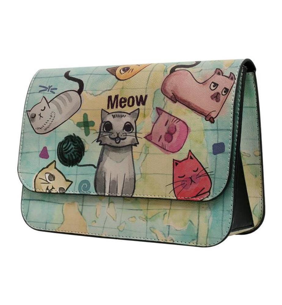 Sac à Main en cuir Vegan - 'Cats of the World Design' - Vert