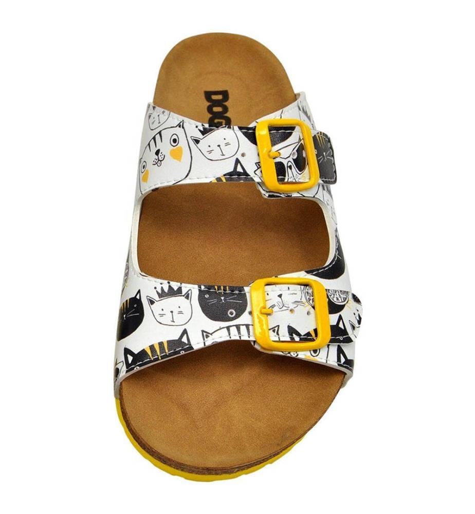 Chaussons en cuir végétal blanc - Monochrome Cats Design