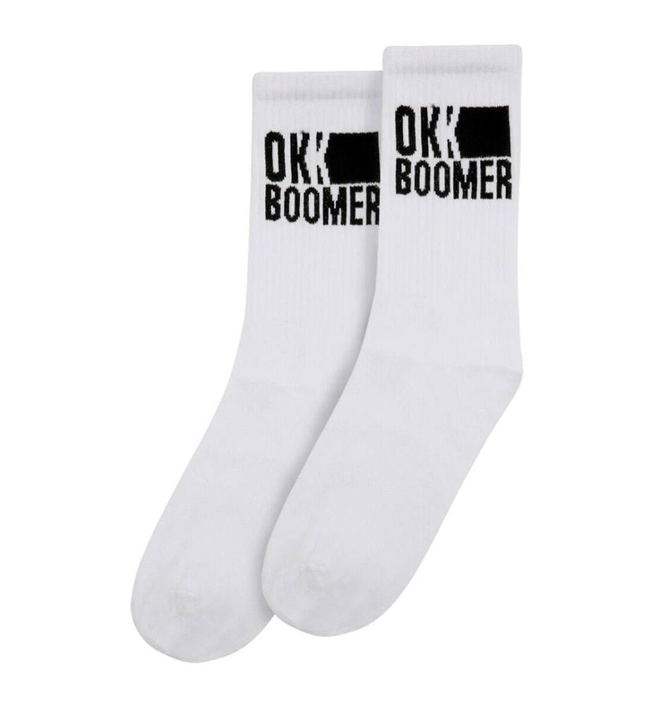 Vegane weisse Socken - Ok Boomer Design