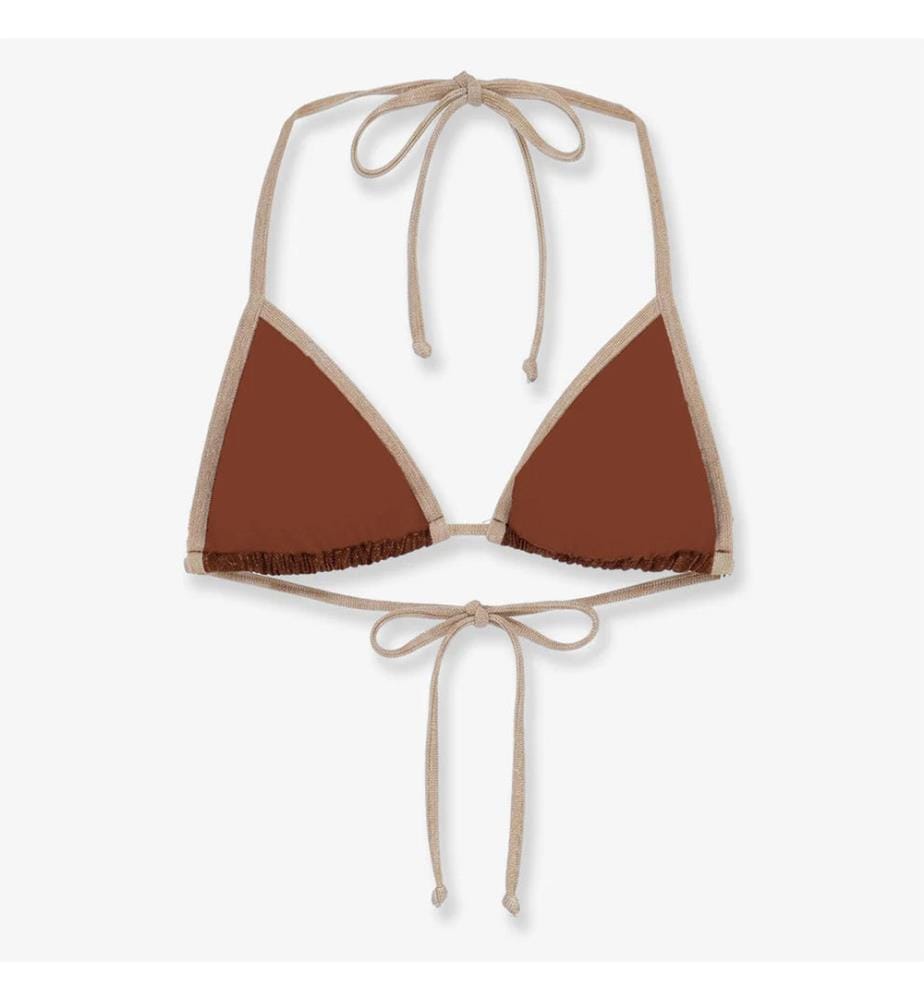 Leah String Bikini Top with lurex effect - Brown with lurex effect