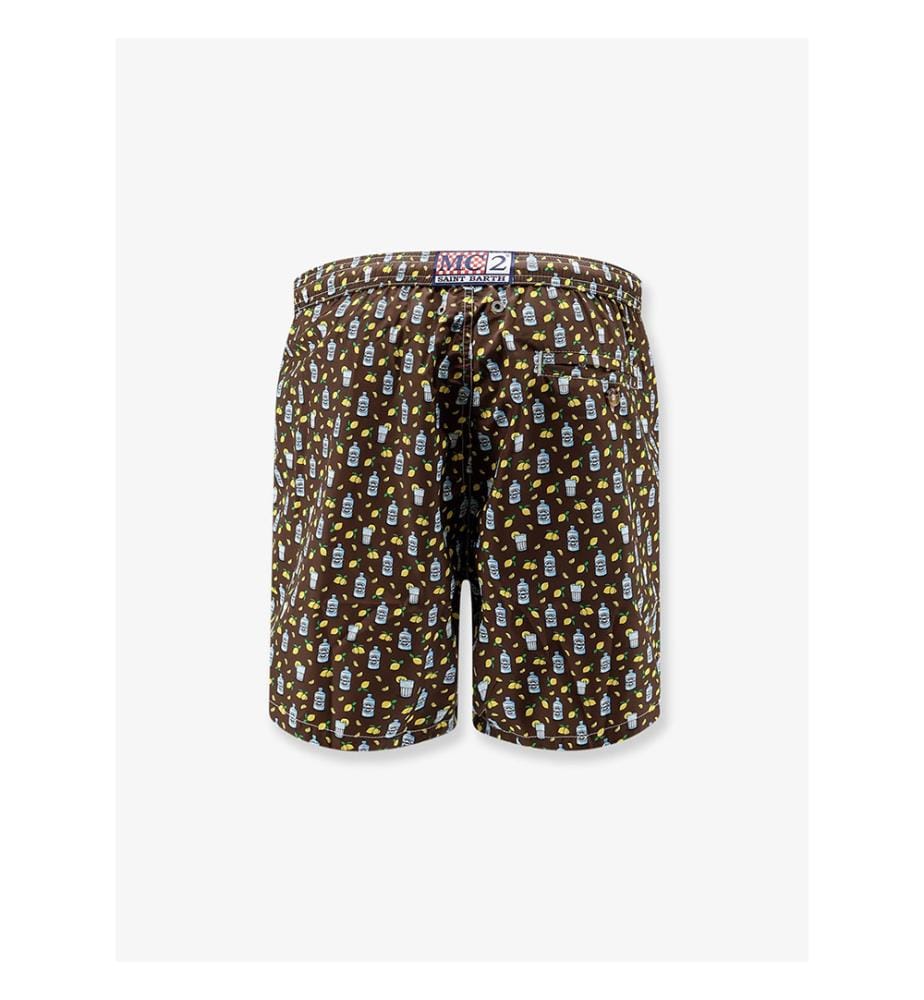 Short de bain en nylon avec micro-motifs - Marron