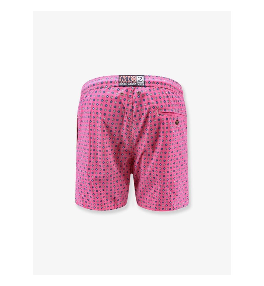 Short de bain en nylon avec micro-motifs - Rose