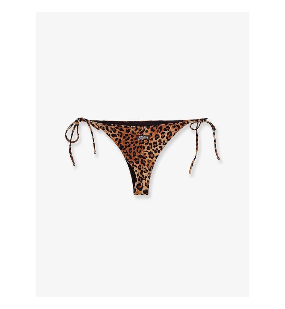 Nylon bikini bottoms with animal print - Brown