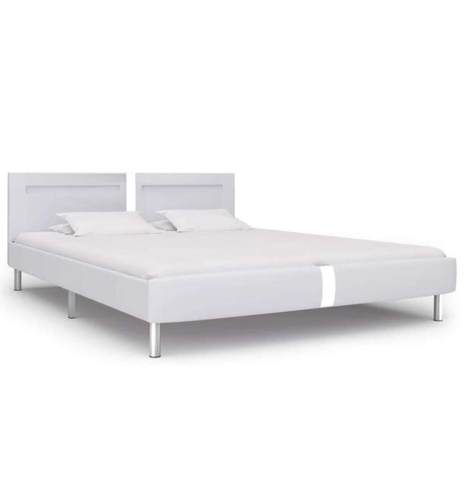Bettgestell mit LED Weiss Kunstleder 180×200 cm