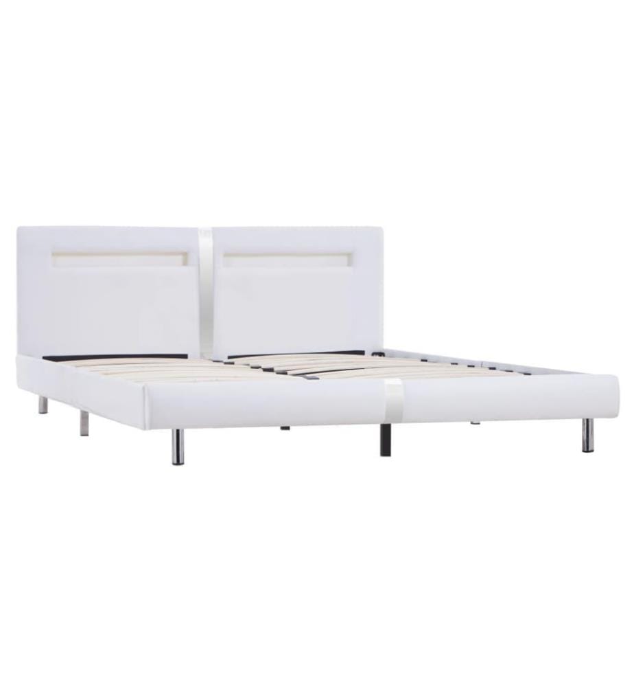Bettgestell mit LED Weiss Kunstleder 180×200 cm