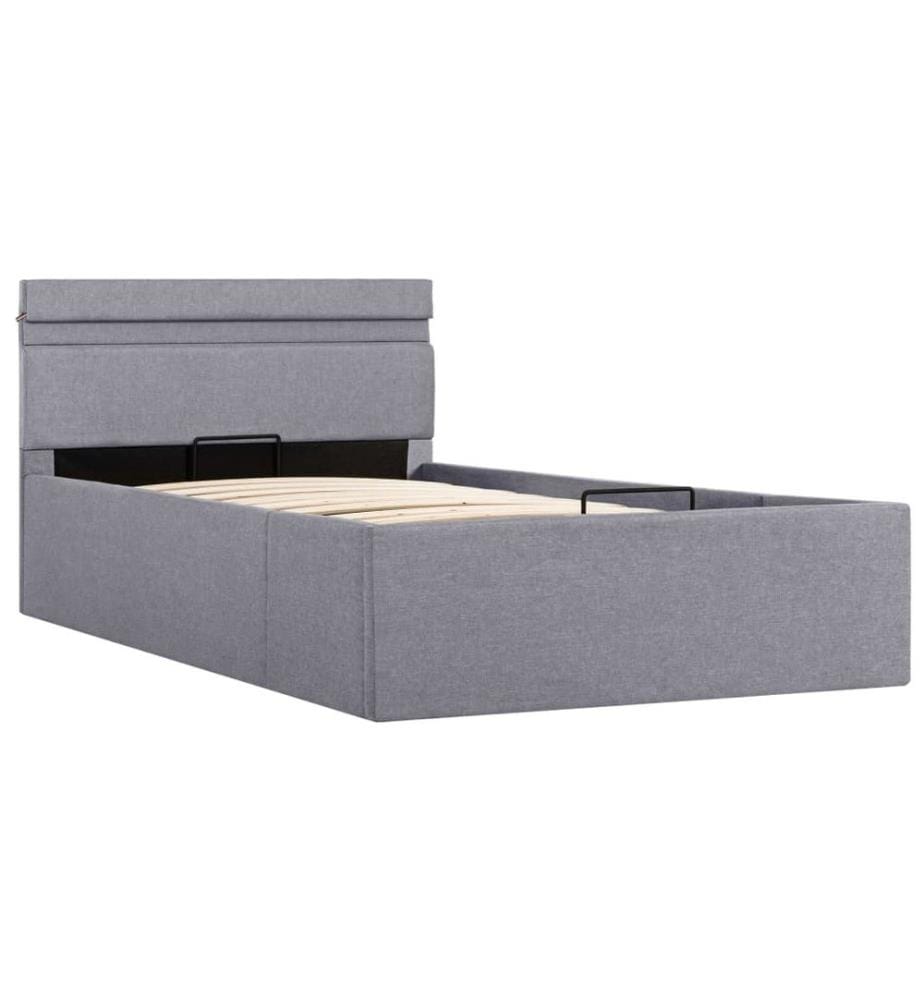 Cadre de lit à stockage hydraulique et LED gris clair 90x200 cm