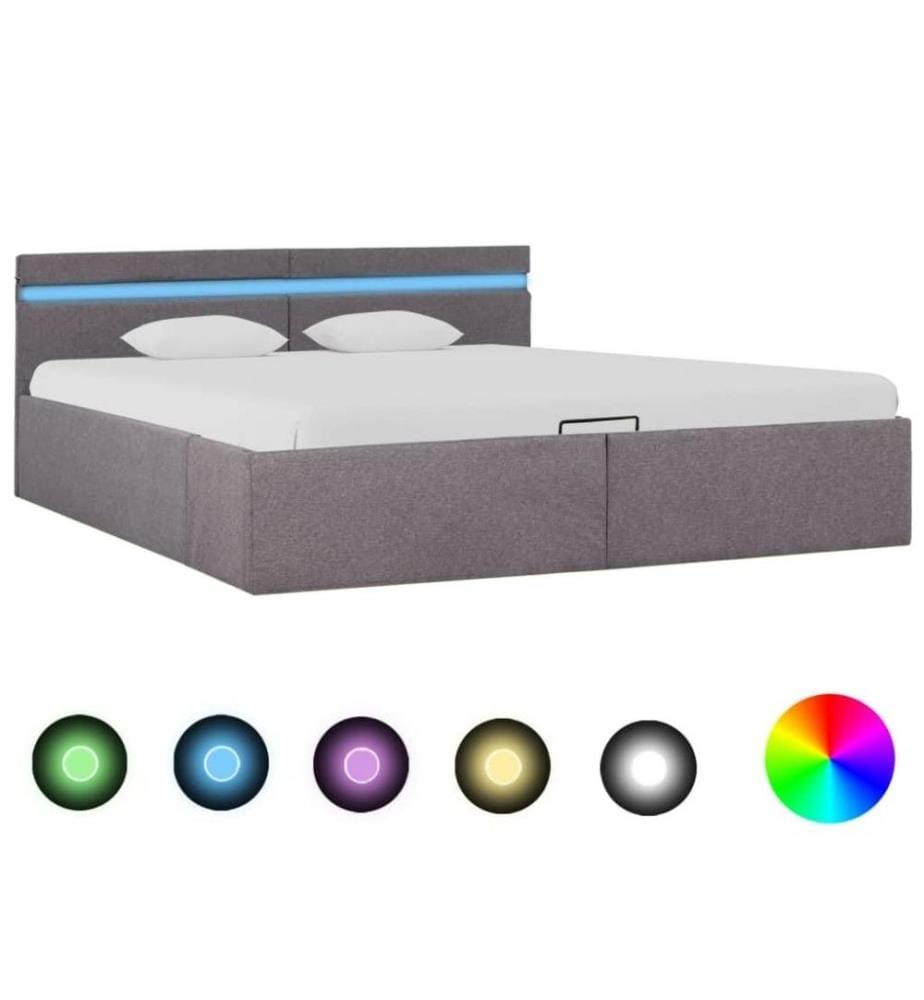 Stauraumbett Hydraulisch mit LED Taupe Stoff 160×200 cm