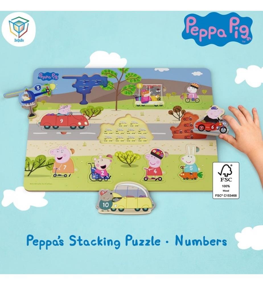 Puzzle en bois Peppa Pig 10 pièces - Puzzle de formes avec chiffres 