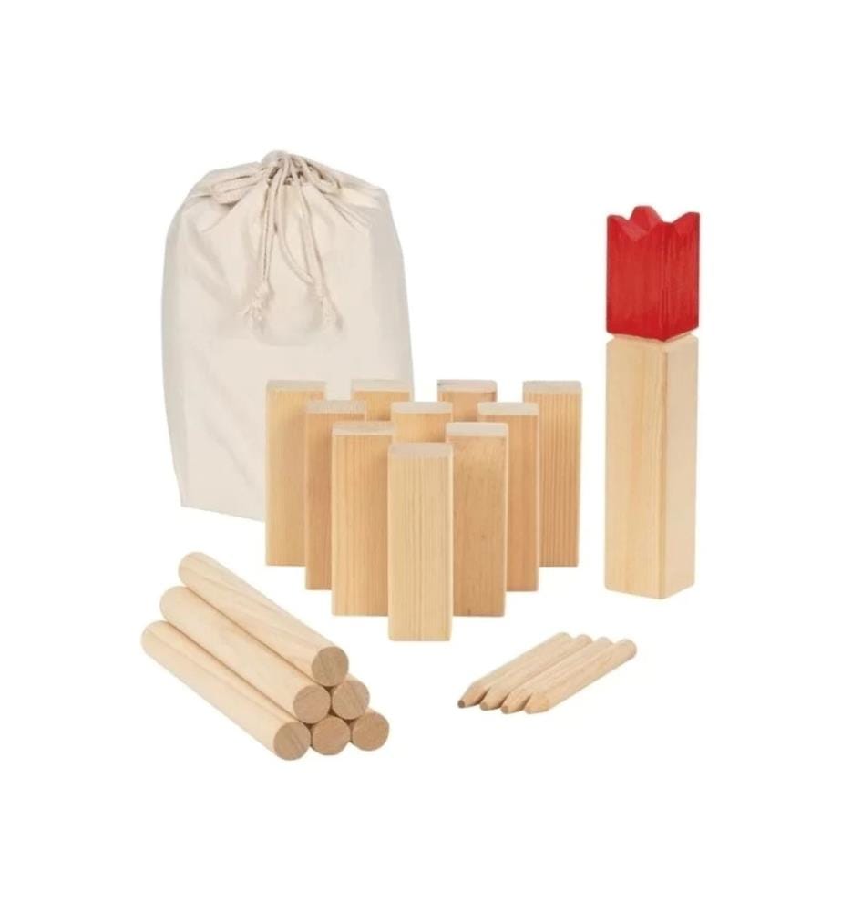 Gioco del re - 1 re: 5x5x30cm + 10 vichinghi 4,5x4,5x14,8cm + 10 bastoni: Ø3,1x30cm + 4 paletti Ø2x30cm