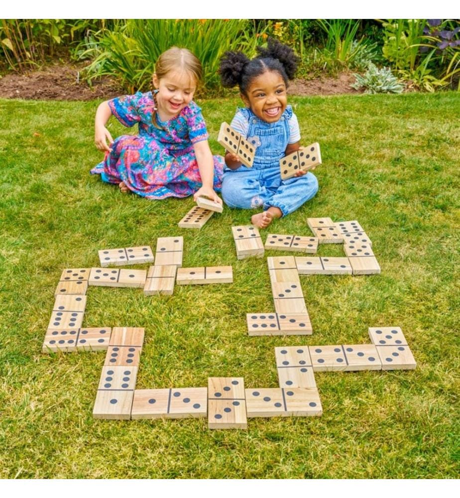 Dominos géants en bois 15x7,5cm - avec sac de rangement en coton - Bois FSC