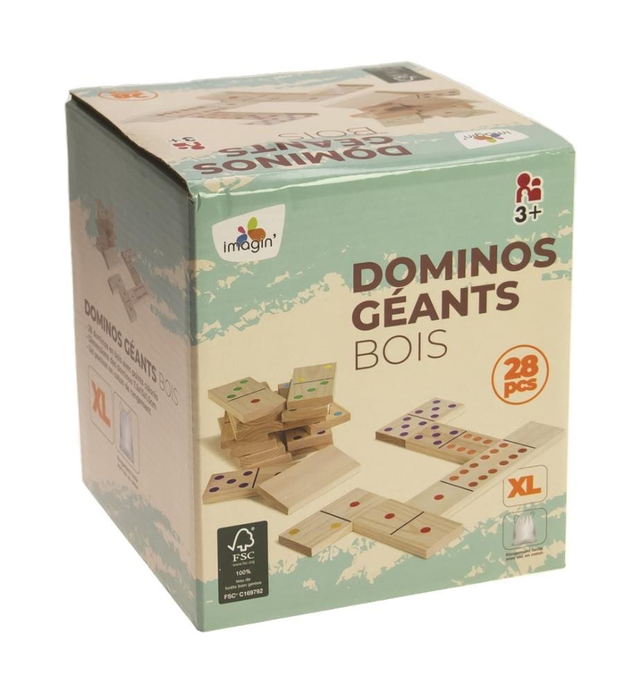 Dominos géants en bois 15x7,5cm - avec sac de rangement en coton - Bois FSC