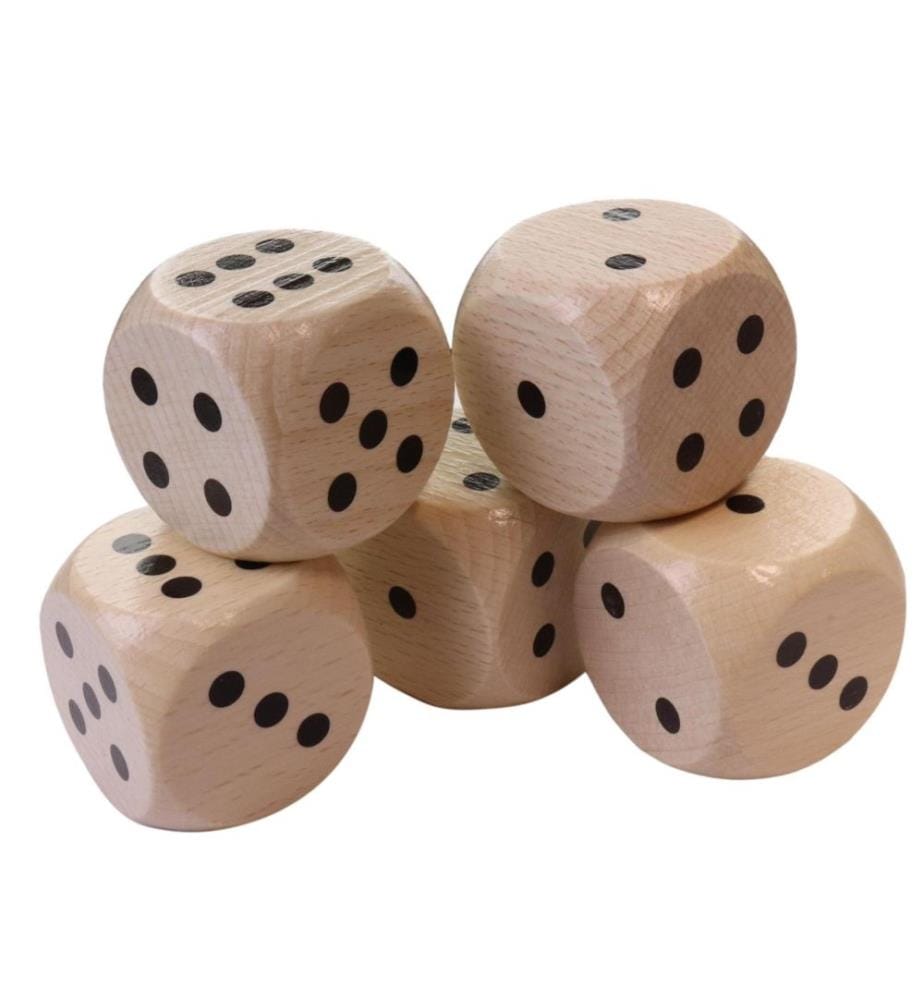 Dés géants en bois 5,5cm + feuilles de scores et sac de rangement en coton - Bois FSC