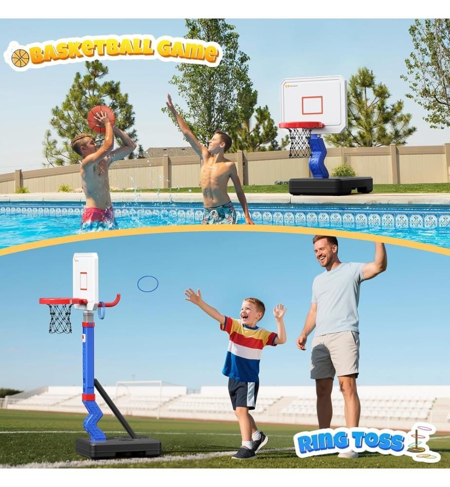Basketballkorb auf Standfuss Ø21xh126cm mit Ball Ø12cm undPumpe 10cm - Panel 26x36cm