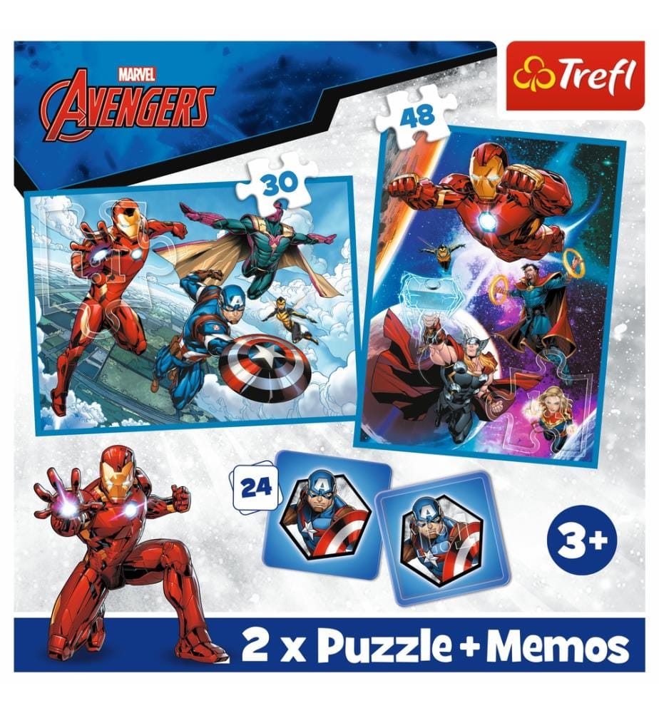 2Xpuzzles + Memos Avengers, Helden In Aktion - 30 Und 48Stück + Memos 24 Karten - 3 Jahre +