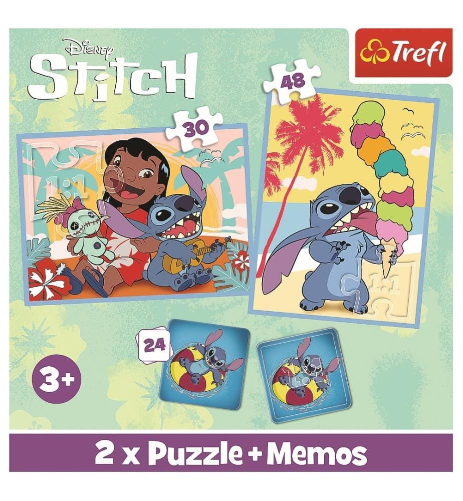2xPUZZLES + MEMOS Lilo & Stitch - 30 et 48pcs + Mémos 24 cartes - 3 ANS +