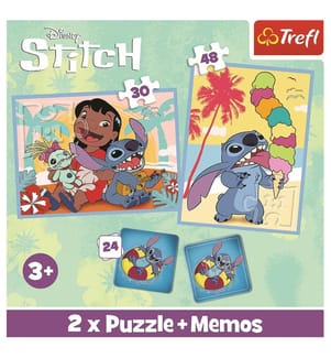 2xPUZZLES + MEMOS Lilo & Stitch - 30 und 48St. + Memos 24 Karten - 3 JAHRE +