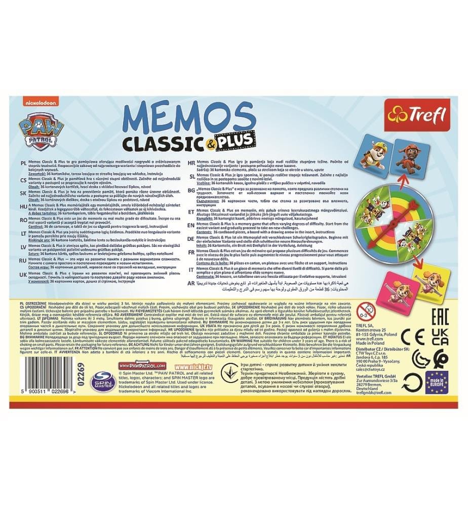 MEMOS KLASSIK & PLUS Pat'Patrouille - 36 Karten 6x6cm + Rad + Anleitung