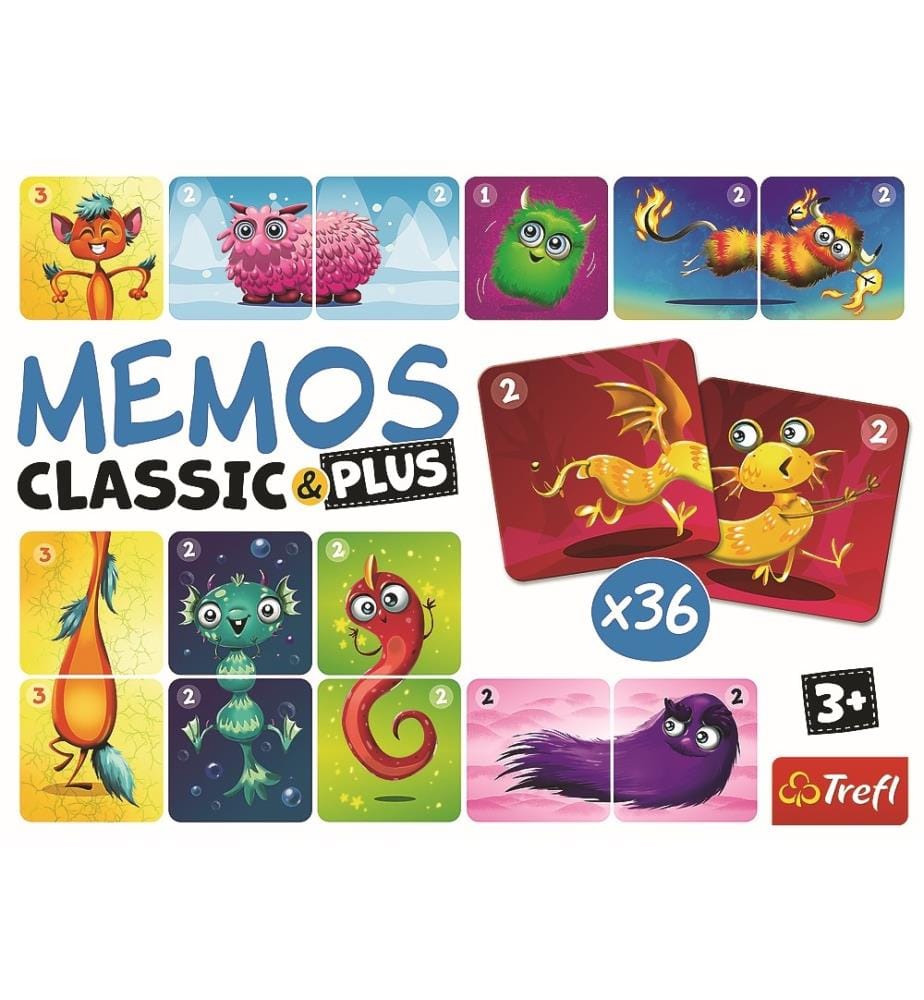 MEMOS KLASSIK & PLUS Niedliche Monster - 36 Karten 6x6cm + Anleitung