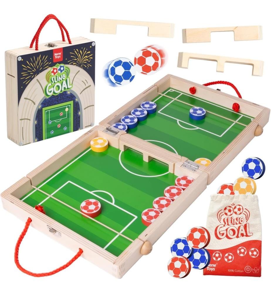 Fussball-Tor mit 10 Pucks – 60 x 39 x H 5,5 cm – FSC-zertifiziertes Holz