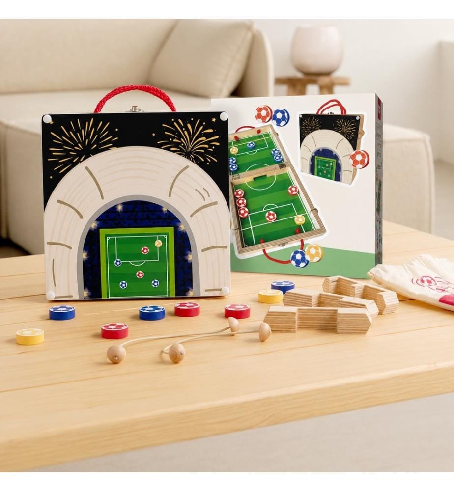 Fussball-Tor mit 10 Pucks – 60 x 39 x H 5,5 cm – FSC-zertifiziertes Holz