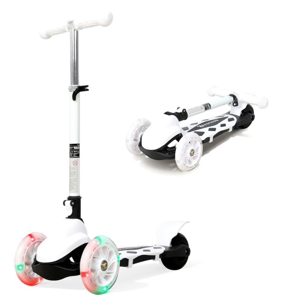 Trottinette Enfant Pliable Classique 3 Roues Antidérapant, Trotinette Guidon Réglable en Hauteur 3 Niveaux(57-72CM), Roue Lumineuse LED,  couleur Blanc  Noir