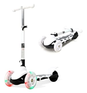 Trottinette Enfant Pliable Classique 3 Roues Antidérapant, Trotinette Guidon Réglable en Hauteur 3 Niveaux(57-72CM), Roue Lumineuse LED,  couleur Blanc  Noir