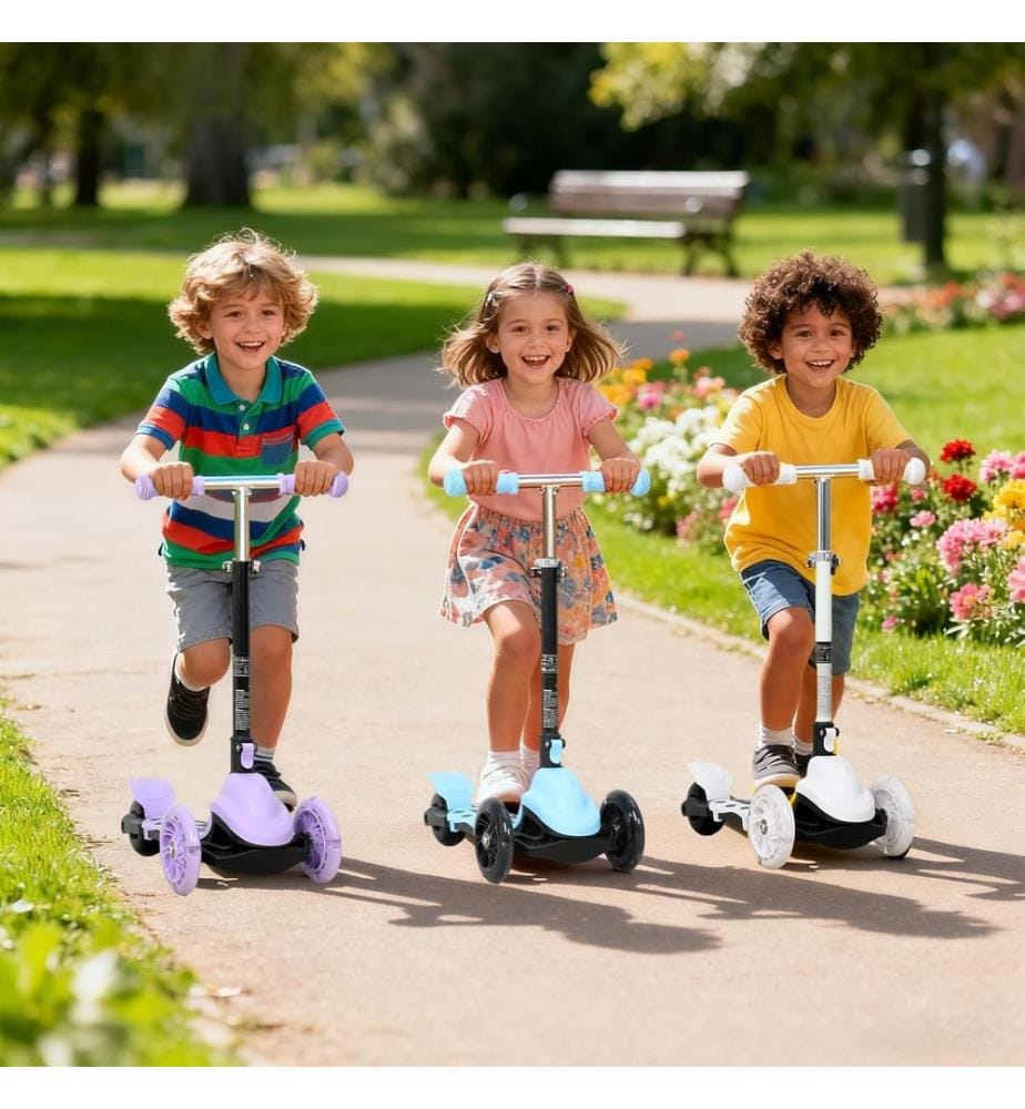 Trottinette Enfant Pliable Classique 3 Roues Antidérapant, Trotinette Guidon Réglable en Hauteur 3 Niveaux(57-72CM), Roue Lumineuse LED,  couleur Blanc  Noir