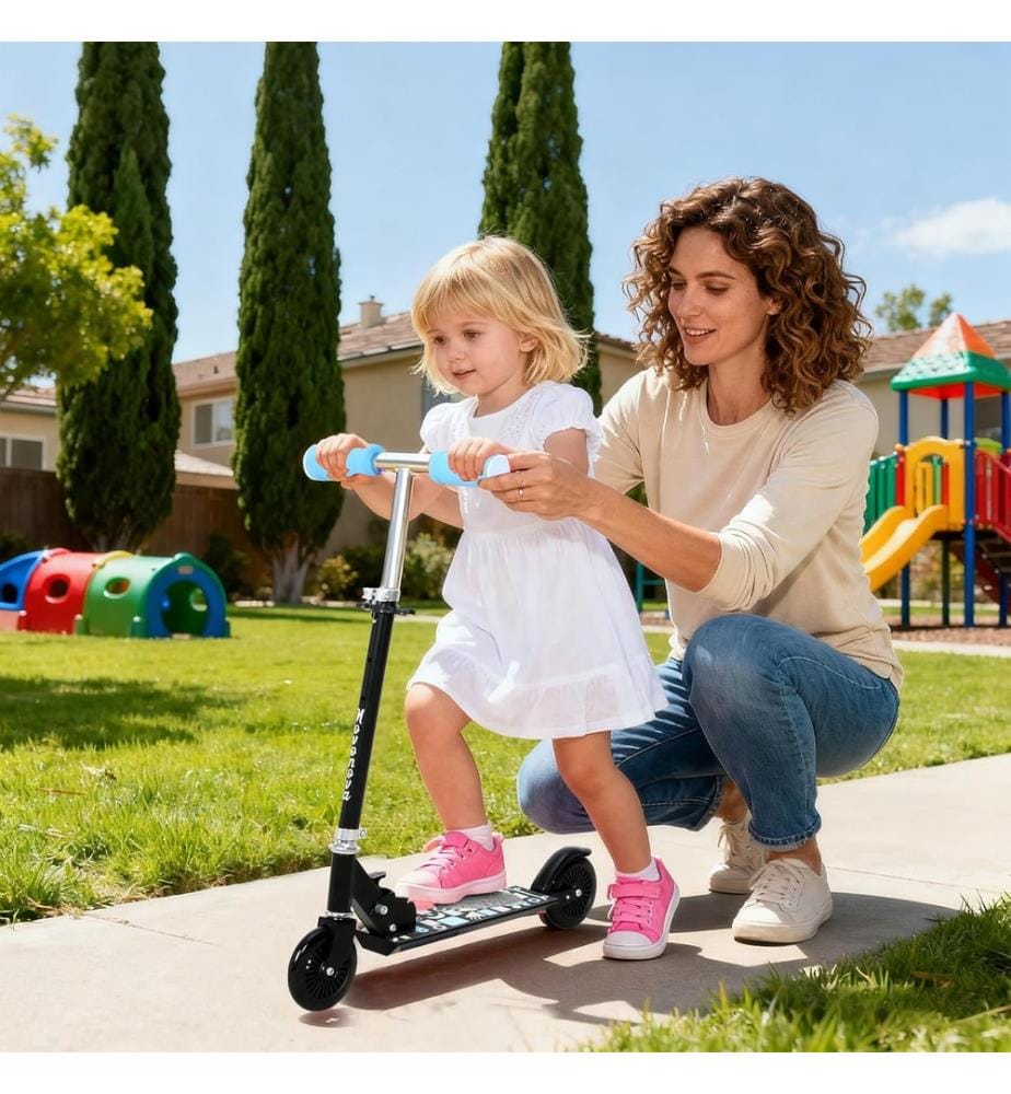 Trottinette Enfant  Pliable,  avec Guidon Réglable en Hauteur 3 Niveaux, Trotinettes Grande Roues et Poignée Antidérapant, 95-130CM, couleur Noir