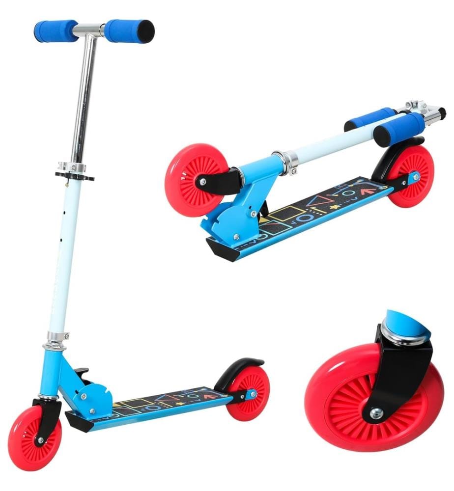 Trottinette Enfant  Pliable,  avec Guidon Réglable en Hauteur 3 Niveaux, Trotinettes Grande Roues et Poignée Antidérapant, 95-130CM, couleur Bleu 